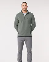 StringKing Men's Polartec Fleece Quarter Zip with Pockets - Sharp Fit, Avenue Green, Full Front - Human Model - Top of head to Knees