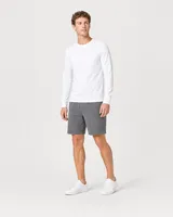 StringKing Men's Pima Jersey Long Sleeve Pocket Tee - Sharp Fit, White, Full Front Angle - Human Model