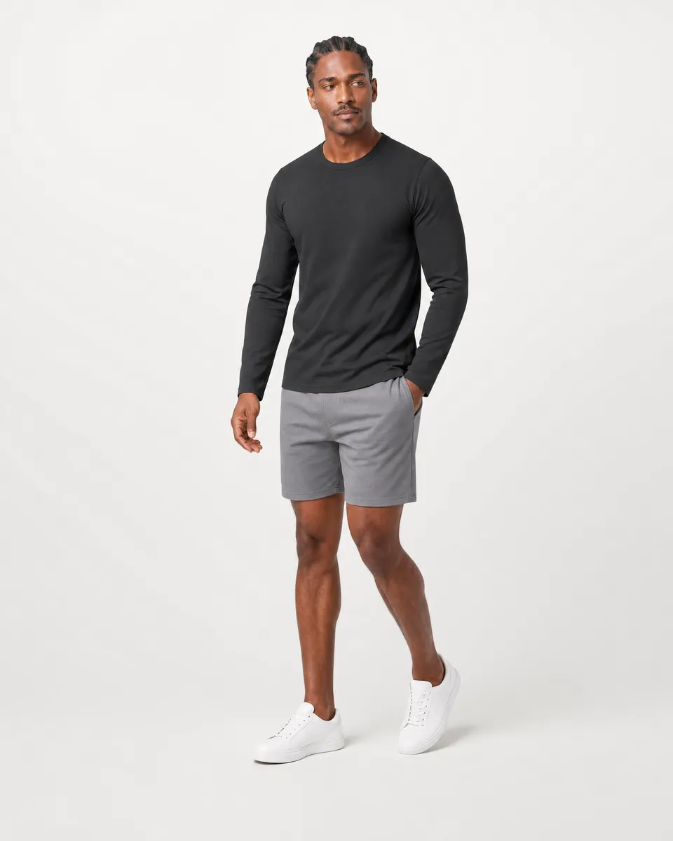 StringKing Men's StayWarm Long Sleeve Tee - Sharp Fit, Black, Full Front Angle - Human Model
