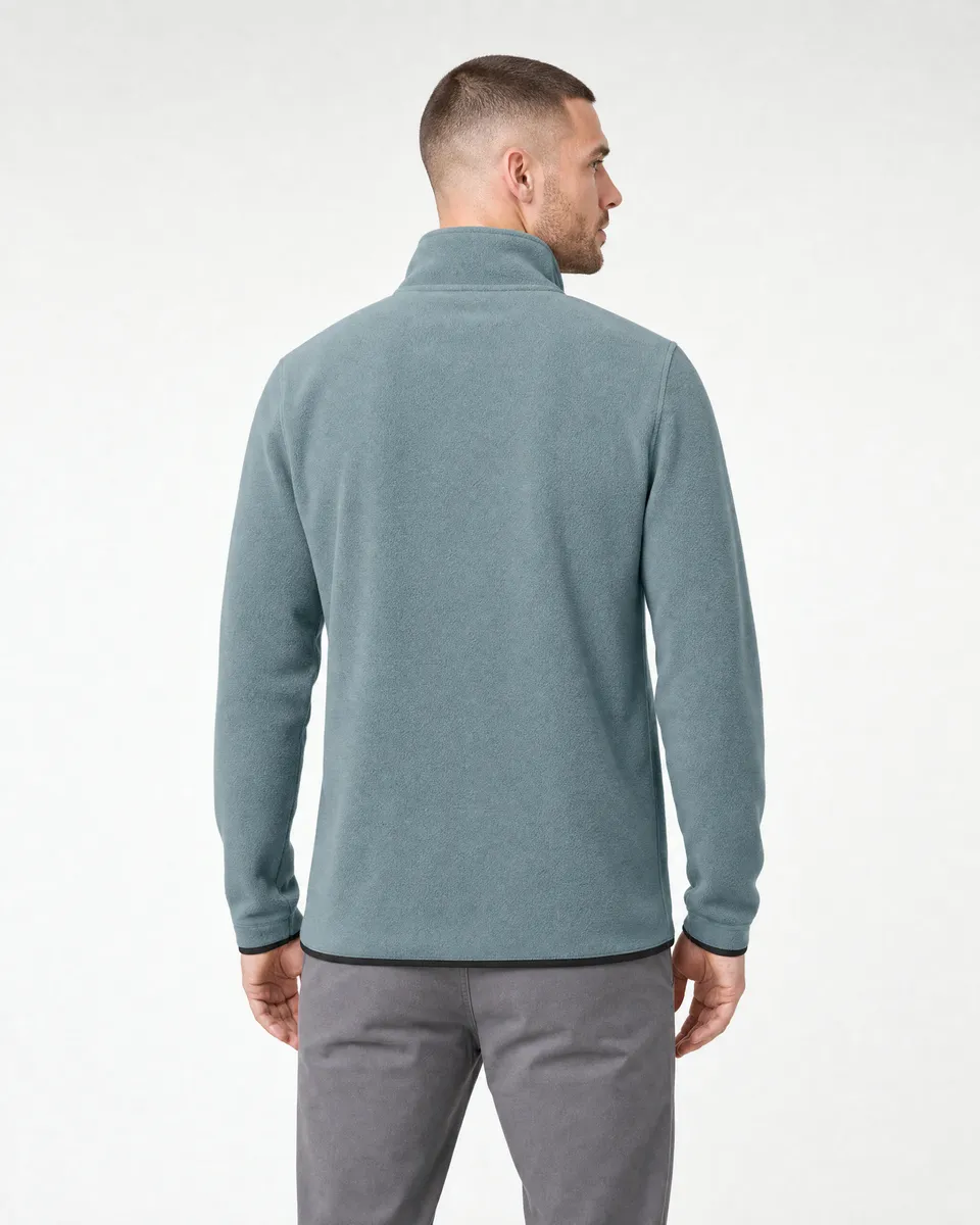 StringKing Men's Polartec Fleece Full Zip with Pockets - Relaxed Fit, Slate, Full Back - Human Model - Top of head to Mid-thigh