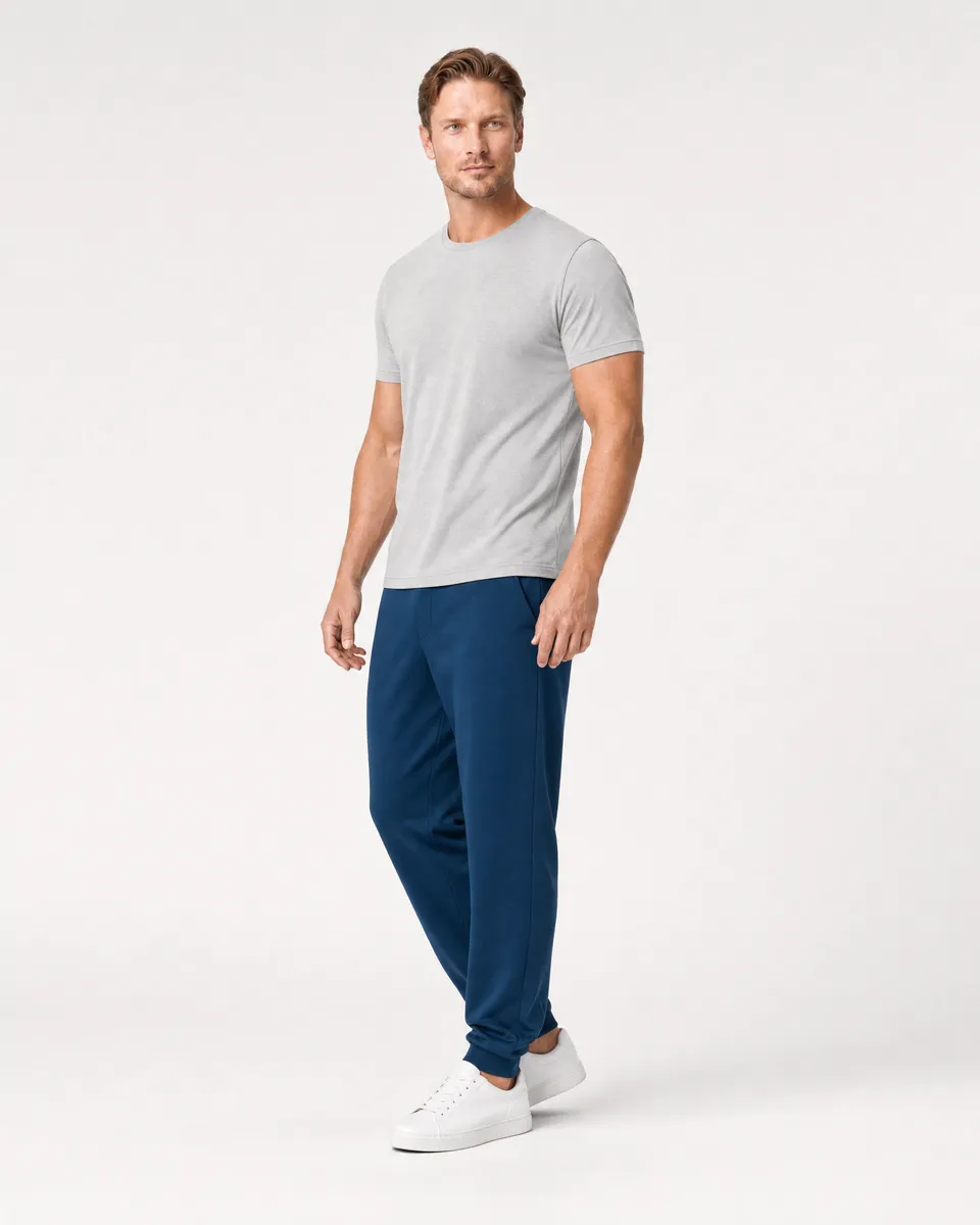 StringKing Men's StayWarm Joggers - Relaxed Fit, Navy Blue, Full Front Angle - Human Model