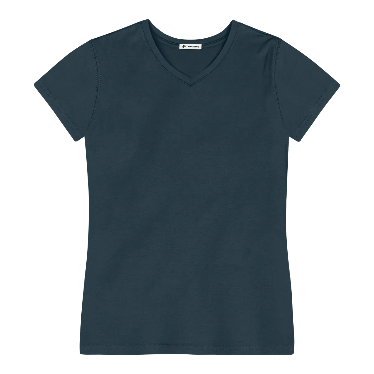 StringKing Women's Pima Cotton Short Sleeve V-Neck T-Shirt - Sharp Fit, Navy, Front