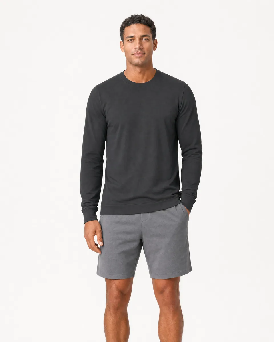 StringKing Men's StayWarm Sweater - Sharp Fit, Black, Full Front - Human Model - Top of head to Knees