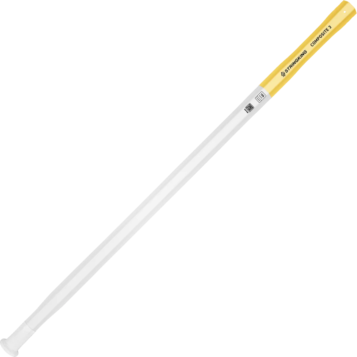 StringKing Composite 3 Faceoff - 155 Grams, White / Yellow, Full Length, Angled, Right Side, With Butt End