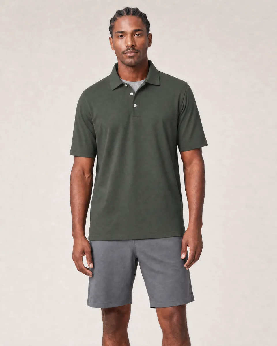 StringKing Men's Pima Jersey Classic Polo - Relaxed Fit, Moss, Full Front - Human Model - Top of head to Knees