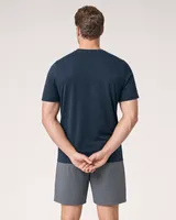 StringKing Men's Pima Terry Tee - Sharp Fit, Navy, Full Back - Human Model - Top of head to Mid-thigh