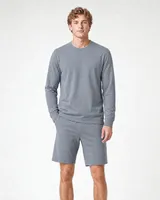 StringKing Men's Pima Terry Long Sleeve Tee - Sharp Fit, Tradewinds, Full Front - Human Model - Top of head to Knees