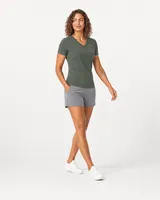 StringKing Women's Pima Jersey V-Neck Tee - Sharp Fit, Moss, Full Front Angle - Human Model