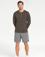 StringKing Men's Pima Jersey Henley - Relaxed Fit, Wren, Full Front - Human Model - Top of head to Knees