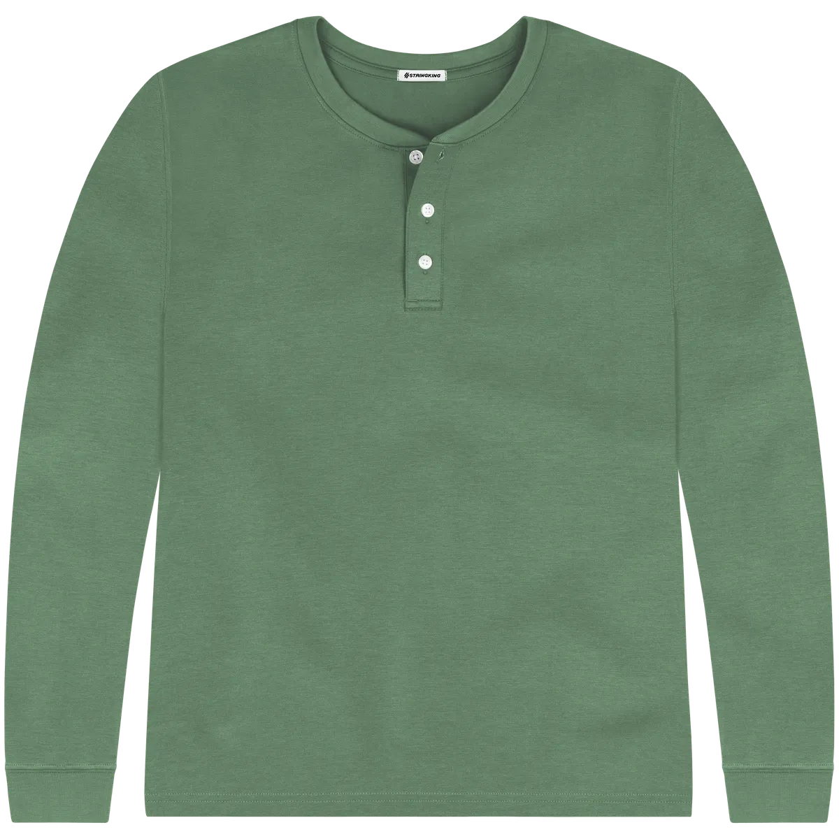 StringKing Men's Pima Cotton Long Sleeve Henley - Relaxed Fit, Green, Front