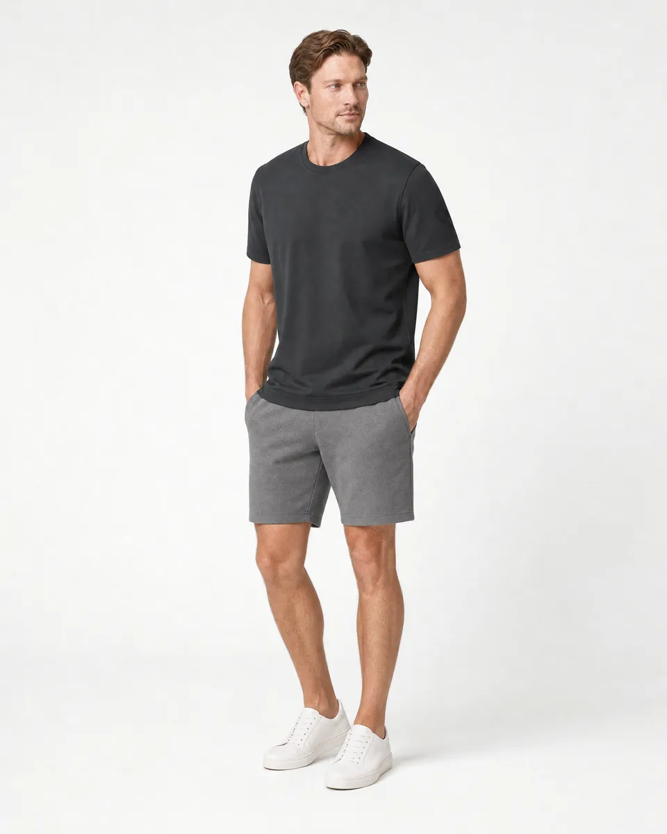 StringKing Men's Pima Terry Tee - Relaxed Fit, Black, Full Front - Human Model - Top of head to Knees