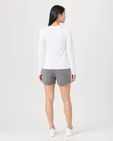 StringKing Women's Pima Terry Long Sleeve V-Neck Tee - Sharp Fit, White, Full Back - Human Model - Top of head to Mid-thigh
