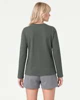 StringKing Women's Pima Terry Long Sleeve Tee - Relaxed Fit, Moss, Full Back - Human Model - Top of head to Mid-thigh