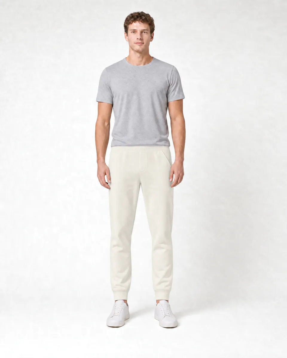 StringKing Men's Pima Terry Sweatpants - Sharp Fit, Tofu, Full Front - Human Model