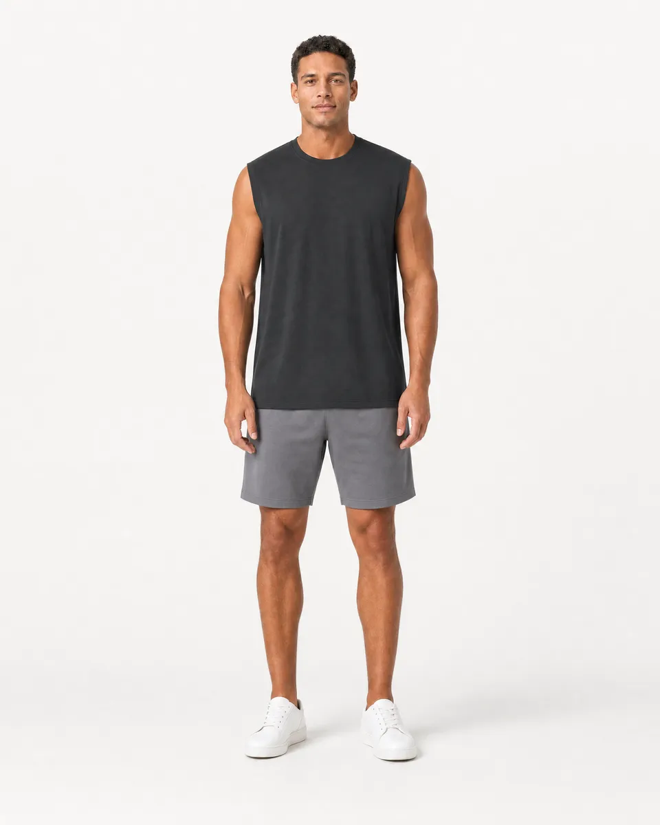 StringKing Men's StayWarm Tank Top - Relaxed Fit, Black, Full Front - Human Model