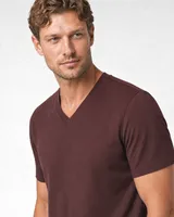 StringKing Men's Pima Jersey V-Neck Tee - Sharp Fit, New Maroon, Collar Shoulder - Human Model