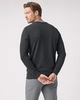 StringKing Men's Pima Terry V-Neck Sweater - Sharp Fit, Black, Full Back - Human Model - Top of head to Mid-thigh