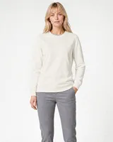 StringKing Women's Pima Terry Crew Sweater - Relaxed Fit, Tofu, Full Front - Human Model - Top of head to Knees