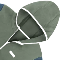 StringKing Women's Polartec Half Zip Hoodie - Sharp Fit, Avenue Green Top, Jet Stream Bottom, Indian Teal Sleeves, Black Trim, Detail