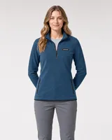 StringKing Women's Polartec Fleece Quarter Zip with Pockets - Sharp Fit, Indian Teal, Full Front - Human Model - Top of head to Knees