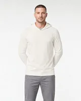 StringKing Men's Pima Jersey Hoodie - Sharp Fit, Tofu, Full Front - Human Model - Top of head to Knees
