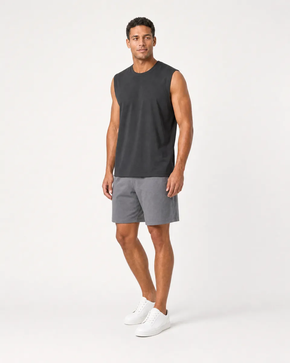 StringKing Men's StayWarm Tank Top - Relaxed Fit, Black, Full Front Angle - Human Model