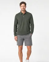 StringKing Men's Pima Jersey Long Sleeve Polo - Sharp Fit, Moss, Full Front - Human Model - Top of head to Knees