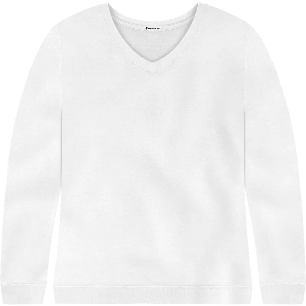 StringKing Women's Pima Terry V-Neck Sweater - Relaxed Fit, White, Front