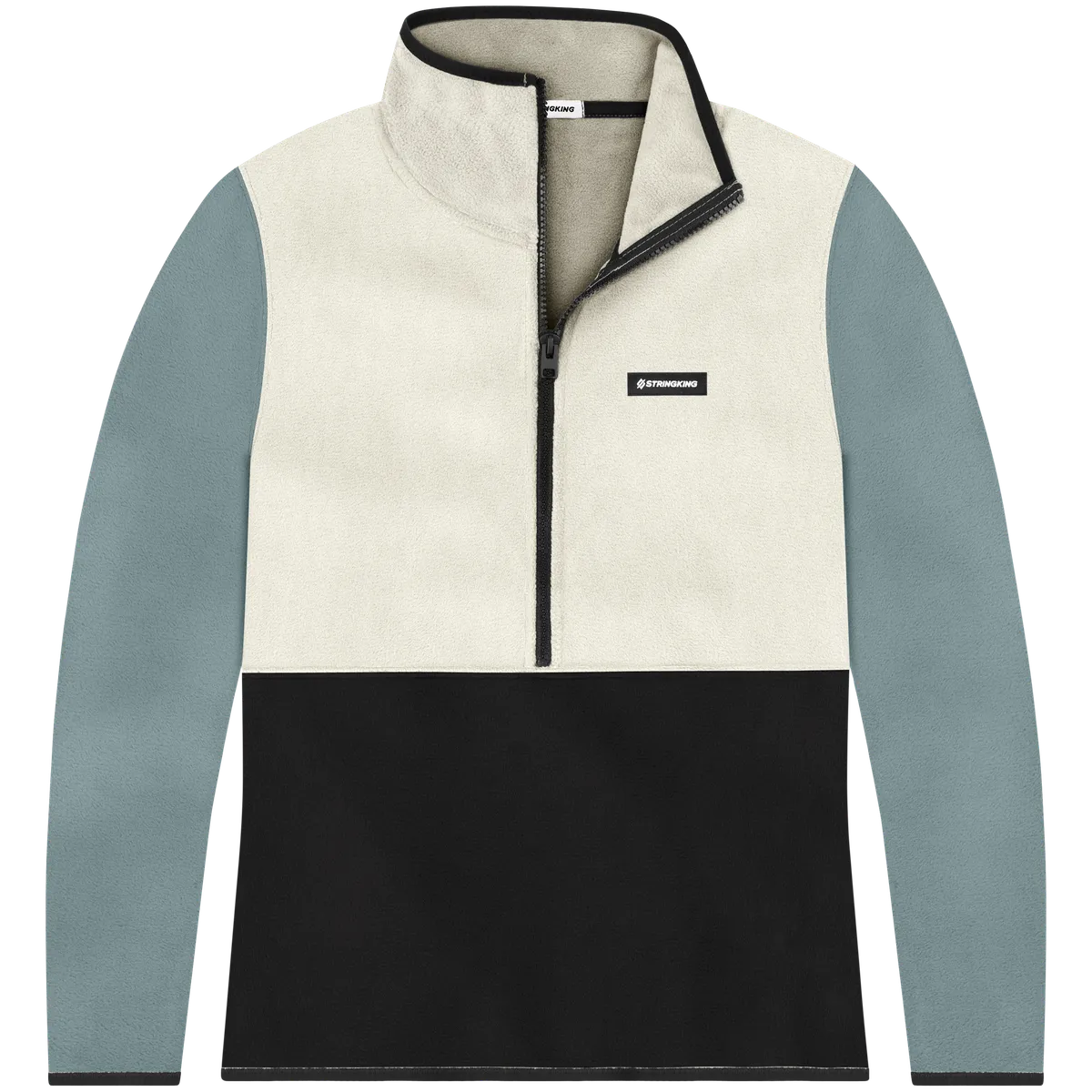 StringKing Women's Polartec Half Zip - Sharp Fit, Jet Stream Top, Meteorite Bottom, Slate Sleeves, Black Trim, Front