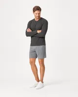 StringKing Men's Pima Jersey Long Sleeve V-Neck Tee - Sharp Fit, Peat, Full Front Angle - Human Model