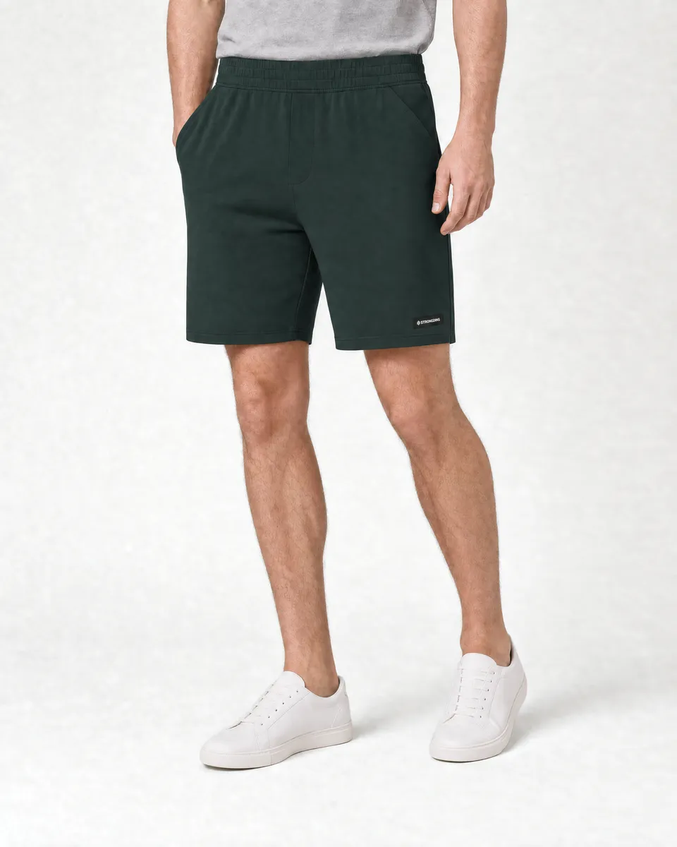 StringKing Men's Pima Terry Shorts - Relaxed Fit, Pine Grove, Full Front - Human Model - Waist to Mid-calf