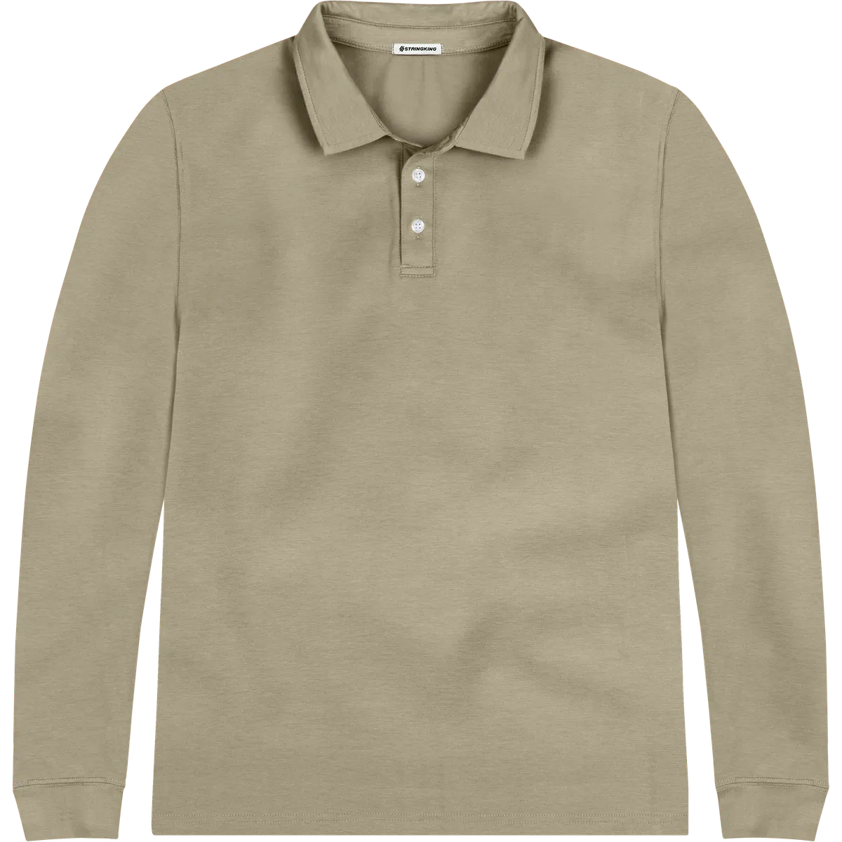 StringKing Men's Pima Cotton Long Sleeve Polo - Relaxed Fit, Warm Khaki, Front