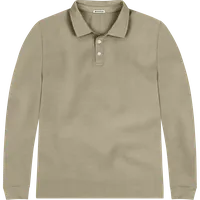StringKing Men's Pima Cotton Long Sleeve Polo - Relaxed Fit, Warm Khaki, Front