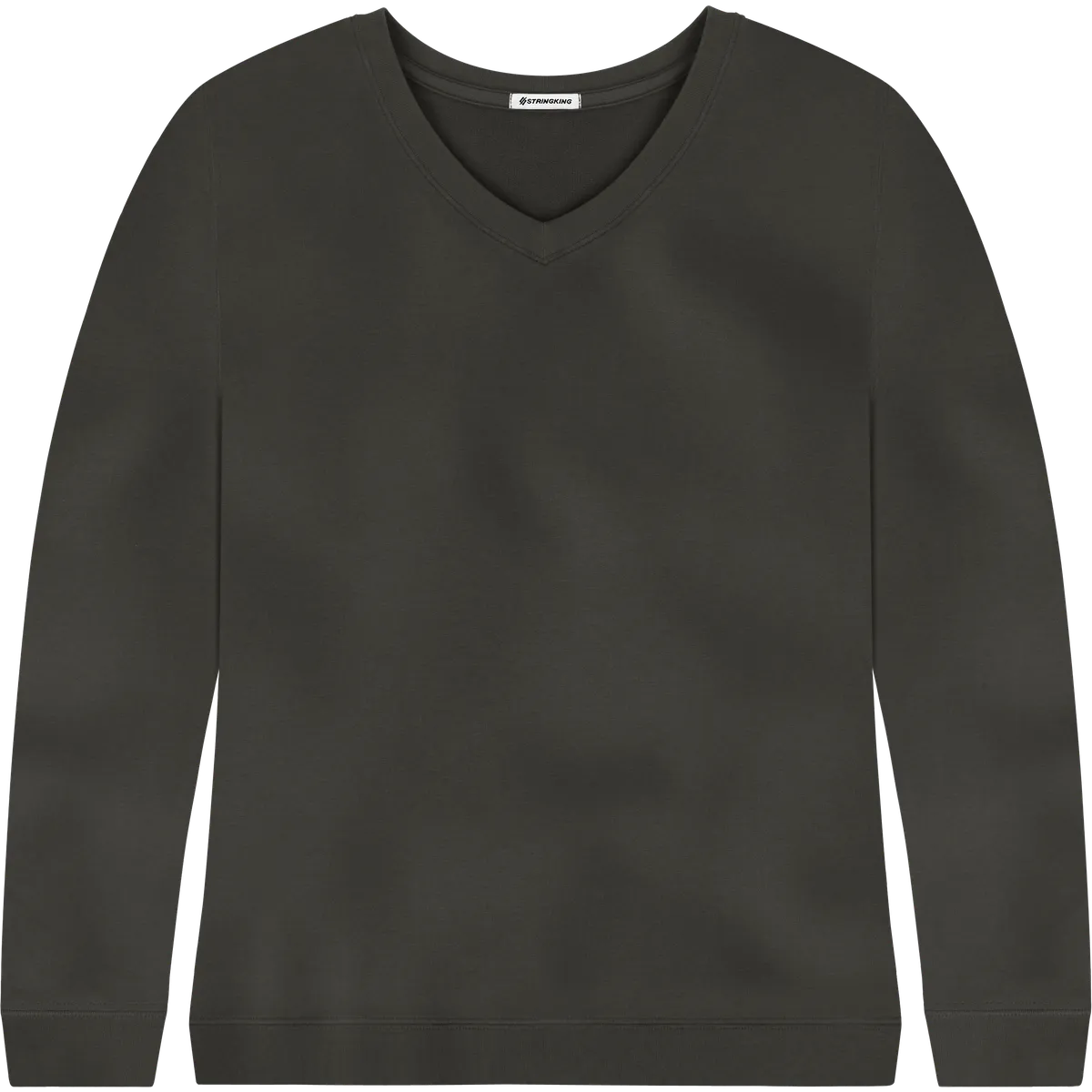 StringKing Women's Pima Terry V-Neck Sweater - Relaxed Fit, Peat, Front