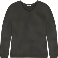 StringKing Women's Pima Terry V-Neck Sweater - Relaxed Fit, Peat, Front