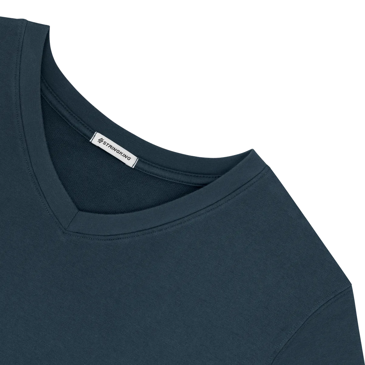 StringKing Men's Pima Cotton V-Neck Sweatshirt - Relaxed Fit, Navy, Detail