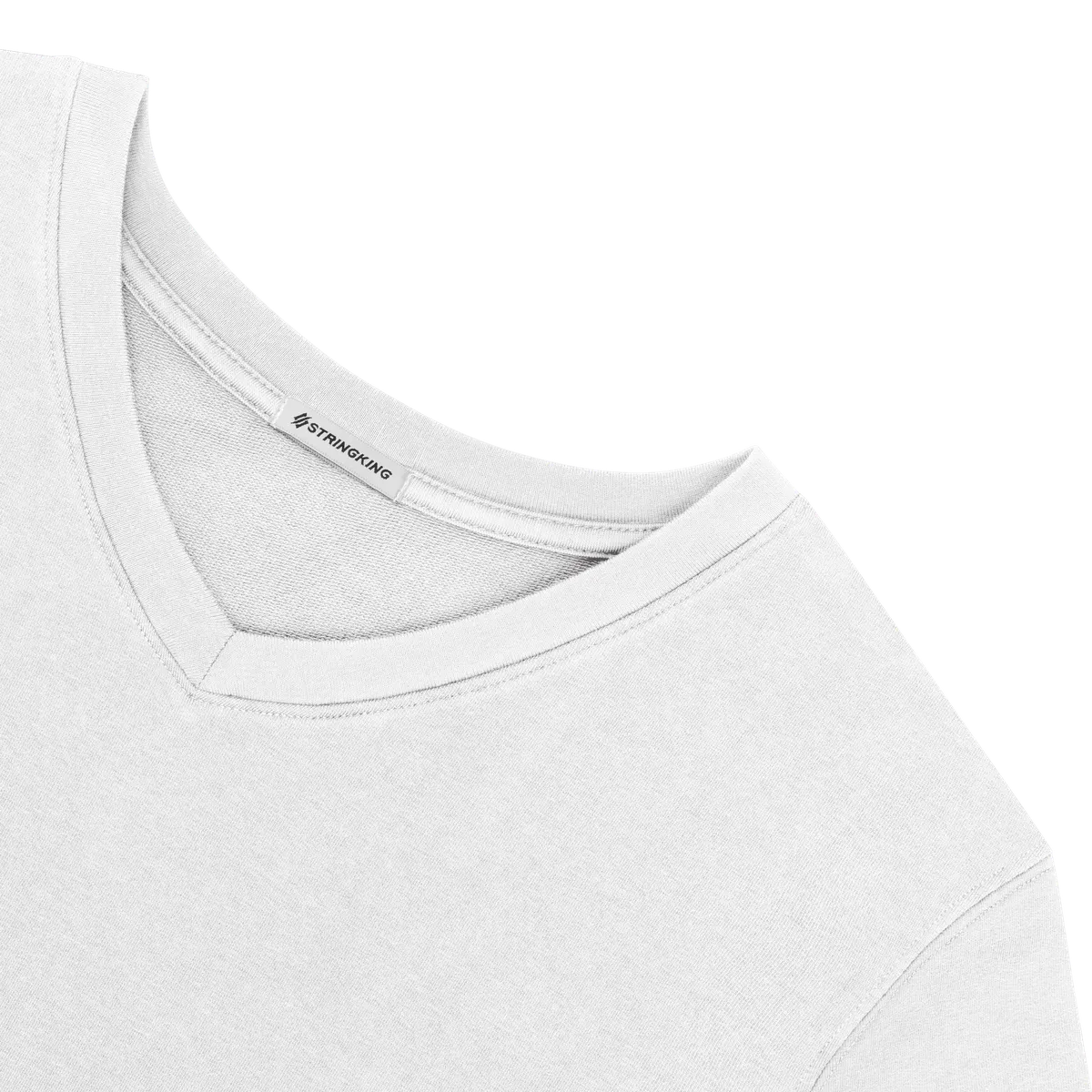StringKing Men's Heavy Pima Cotton V-Neck T-Shirt - Relaxed Fit, White, Detail
