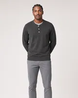 StringKing Men's Pima Terry Henley - Sharp Fit, Peat, Full Front - Human Model - Top of head to Knees