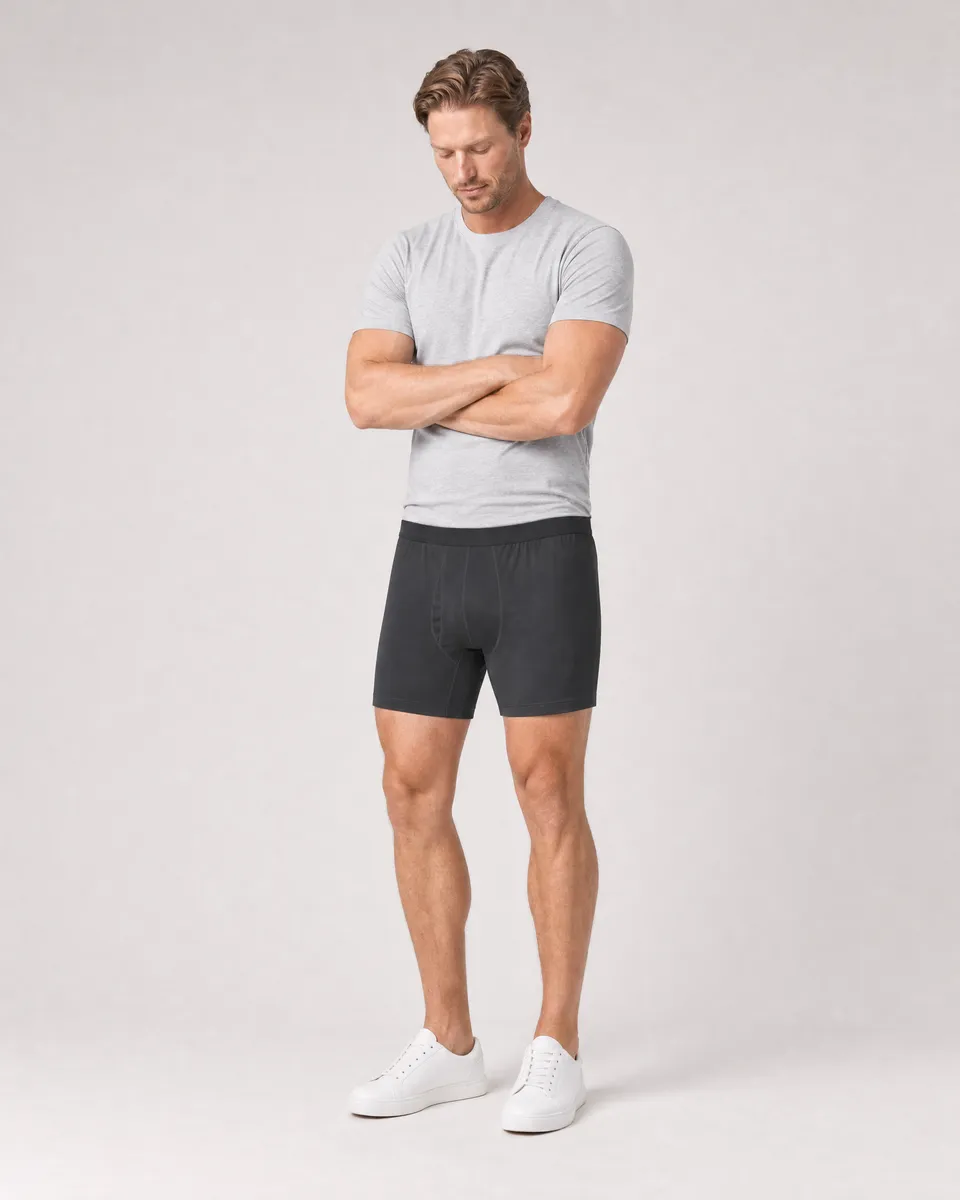 StringKing Men's StayCool Boxers - Relaxed Fit, Black, Full Front Angle - Human Model