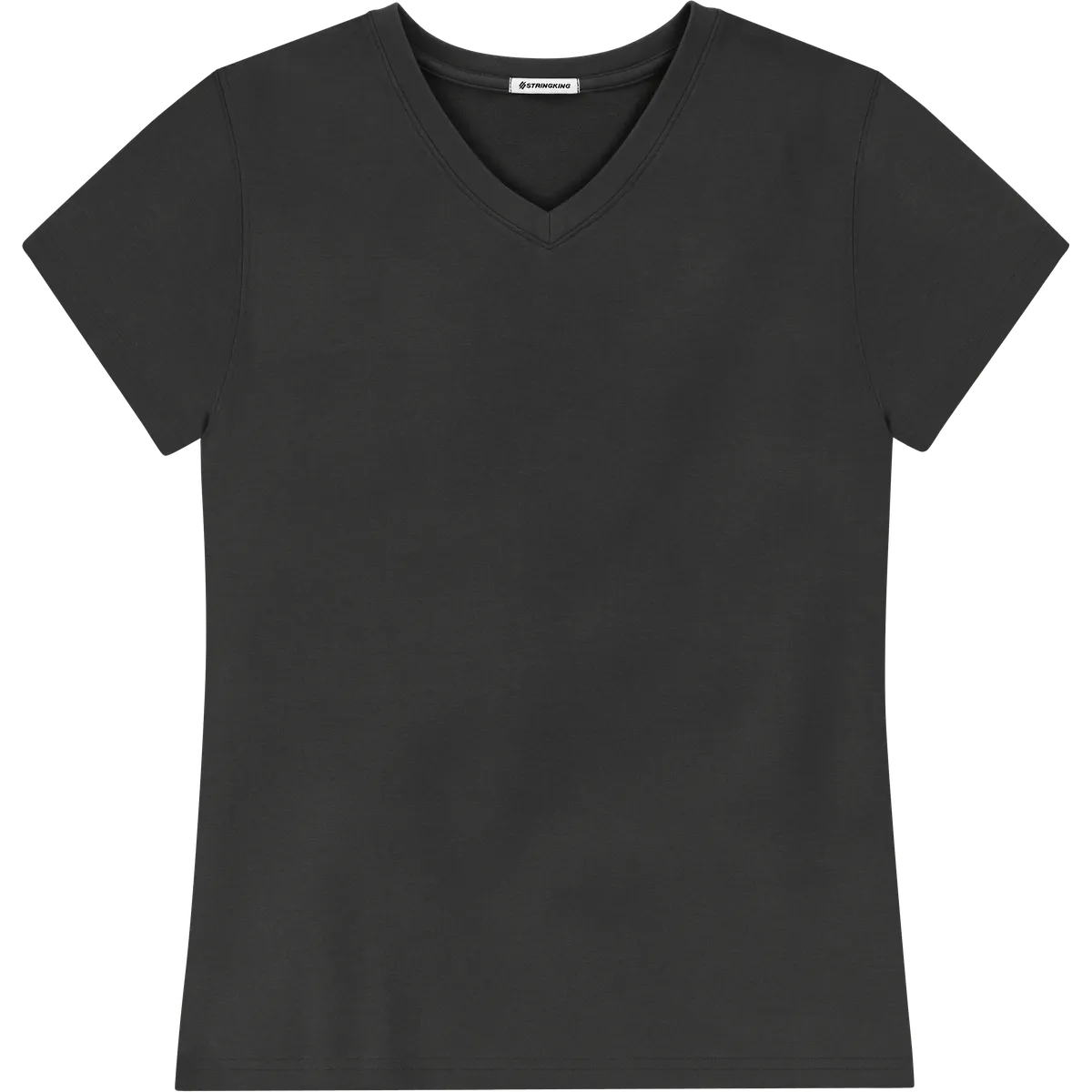 StringKing Women's Pima Terry V-Neck Tee - Relaxed Fit, Black, Front
