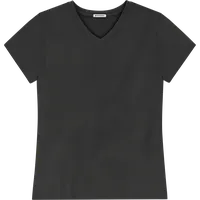 StringKing Women's Pima Terry V-Neck Tee - Relaxed Fit, Black, Front