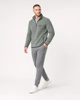 StringKing Men's Polartec Fleece Quarter Zip with Pockets - Sharp Fit, Avenue Green, Collar Shoulder - Human Model