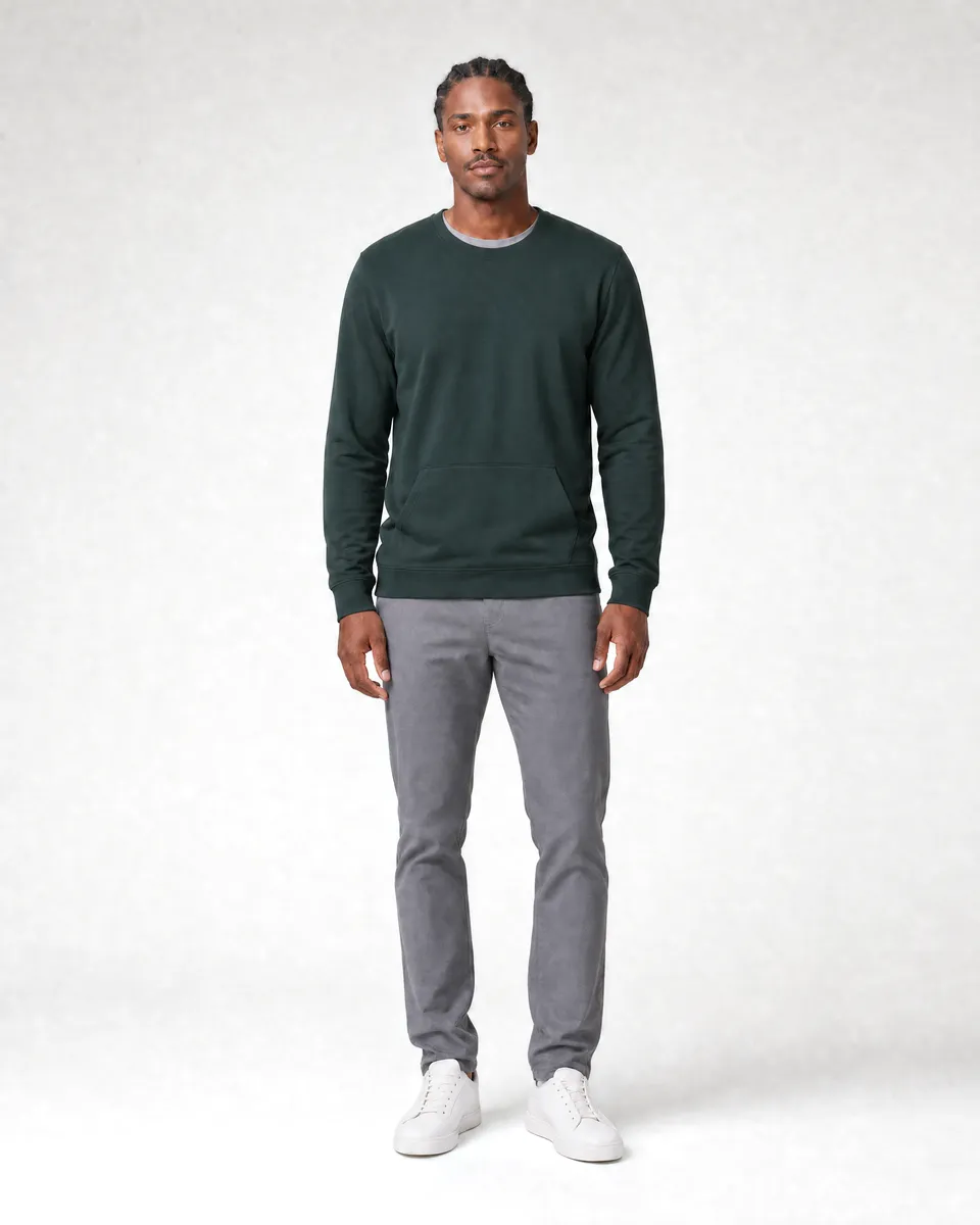 StringKing Men's Pima Terry Crew Sweatshirt - Sharp Fit, Pine Grove, Full Front - Human Model