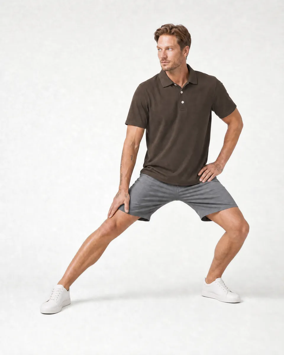 StringKing Men's Pima Jersey Classic Polo - Relaxed Fit, Wren, Full Front Angle - Human Model