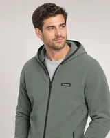 StringKing Men's Polartec Fleece Full Zip Hoodie with Pockets - Sharp Fit, Avenue Green, Collar Shoulder - Human Model