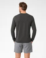 StringKing Men's Pima Jersey Long Sleeve V-Neck Tee - Sharp Fit, Peat, Full Back - Human Model - Top of head to Mid-thigh