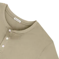 StringKing Men's Pima Cotton Long Sleeve Henley - Relaxed Fit, Warm Khaki, Detail