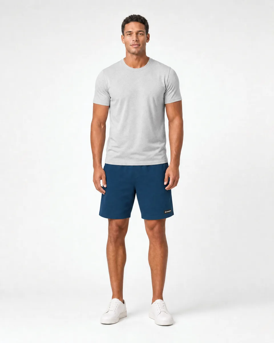 StringKing Men's StayWarm Shorts - Relaxed Fit, Navy Blue, Full Front - Human Model