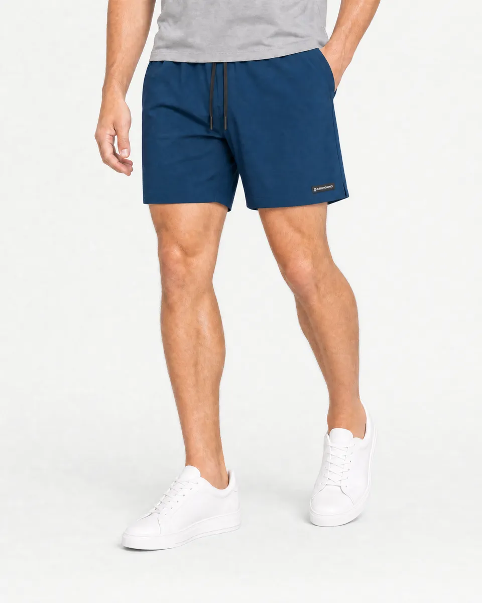 StringKing Men's Velocity Short - Sharp Fit, Navy Blue, 5 inch, Full Front - Human Model - Waist to Mid-calf