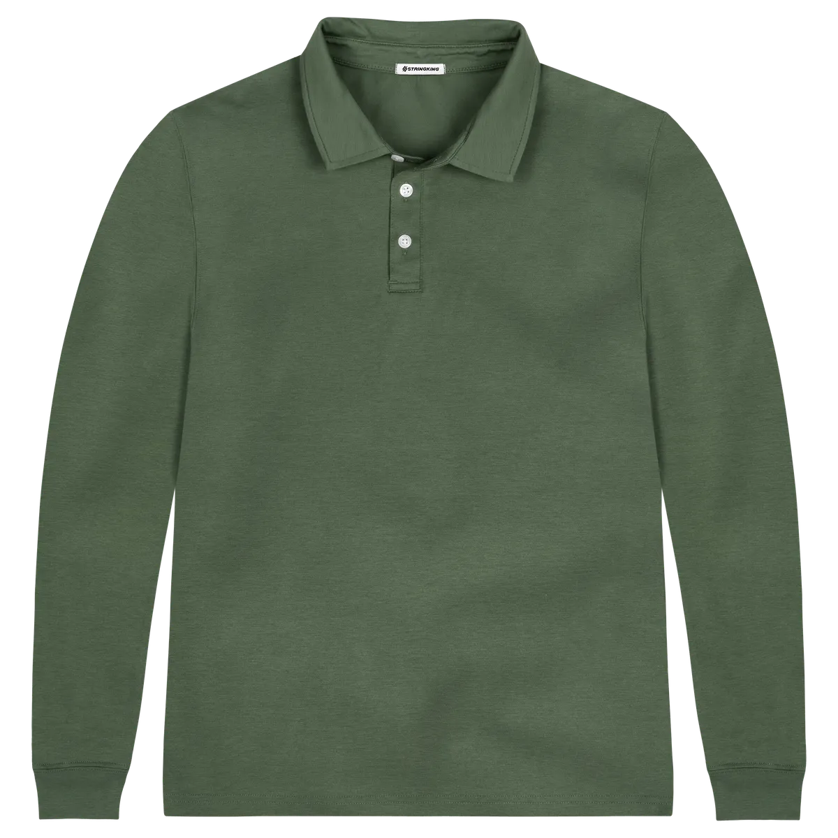 StringKing Men's Pima Cotton Long Sleeve Polo - Relaxed Fit, Green, Front